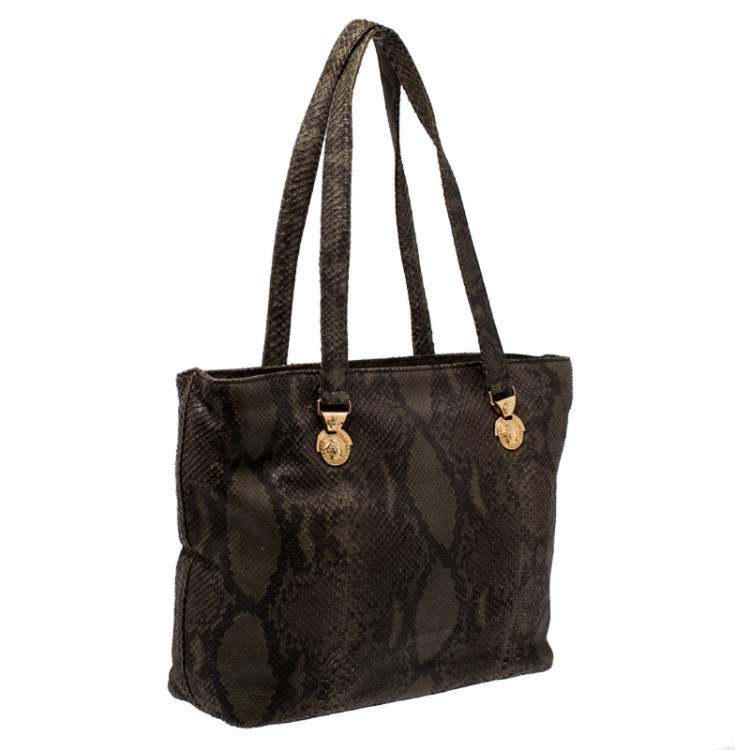Pre Owned Versace Green Python Leather Tote 