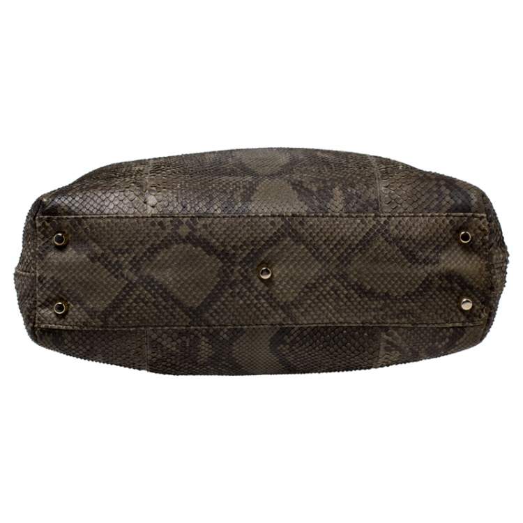 Pre Owned Versace Green Python Leather Tote 
