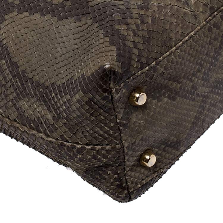 Pre Owned Versace Green Python Leather Tote 