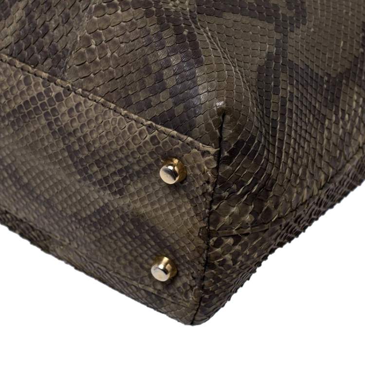 Pre Owned Versace Green Python Leather Tote 
