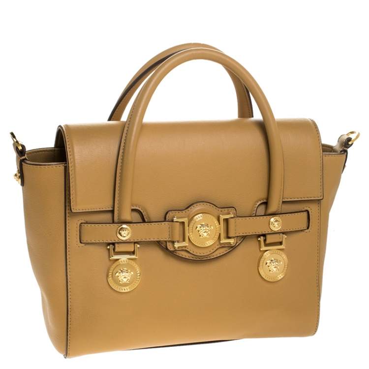 Pre Owned Versace Brown Leather Medusa Medallion Tote