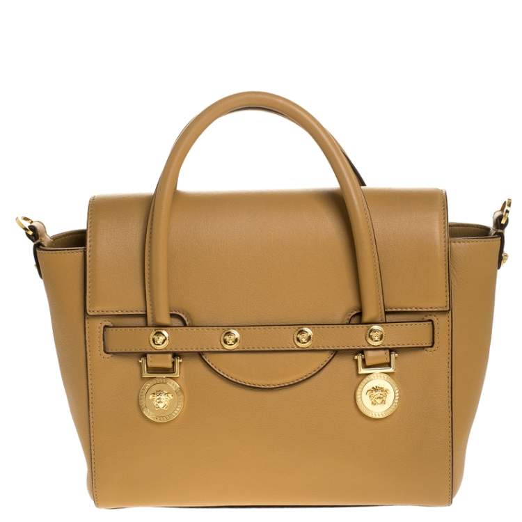 Pre Owned Versace Brown Leather Medusa Medallion Tote