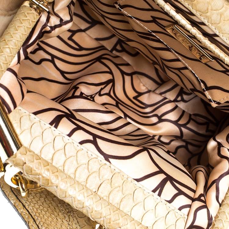 Pre Owned Versace Beige Rabbit Fur and Python Satchel