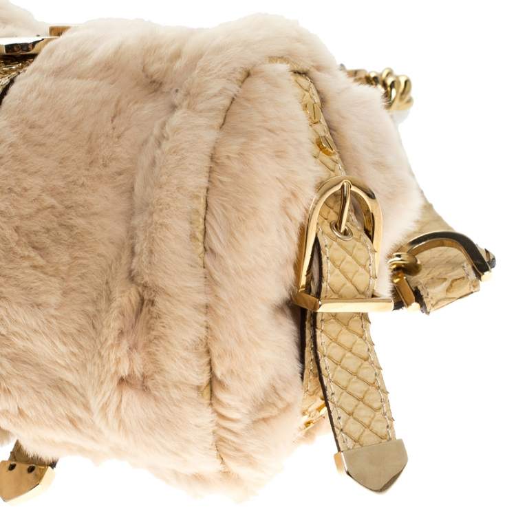 Pre Owned Versace Beige Rabbit Fur and Python Satchel
