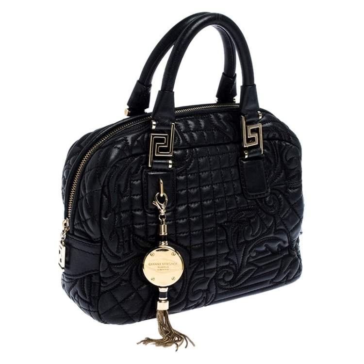 Pre Owned Versace Black Leather Demetra Vanitas Satchel