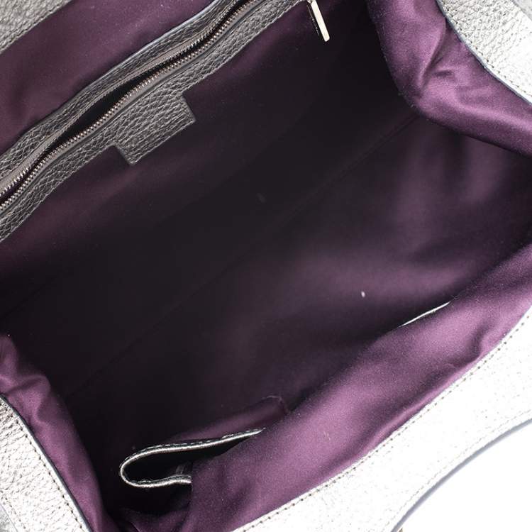 Pre Owned Versace Metallic Silver Leather Chain Link Satchel