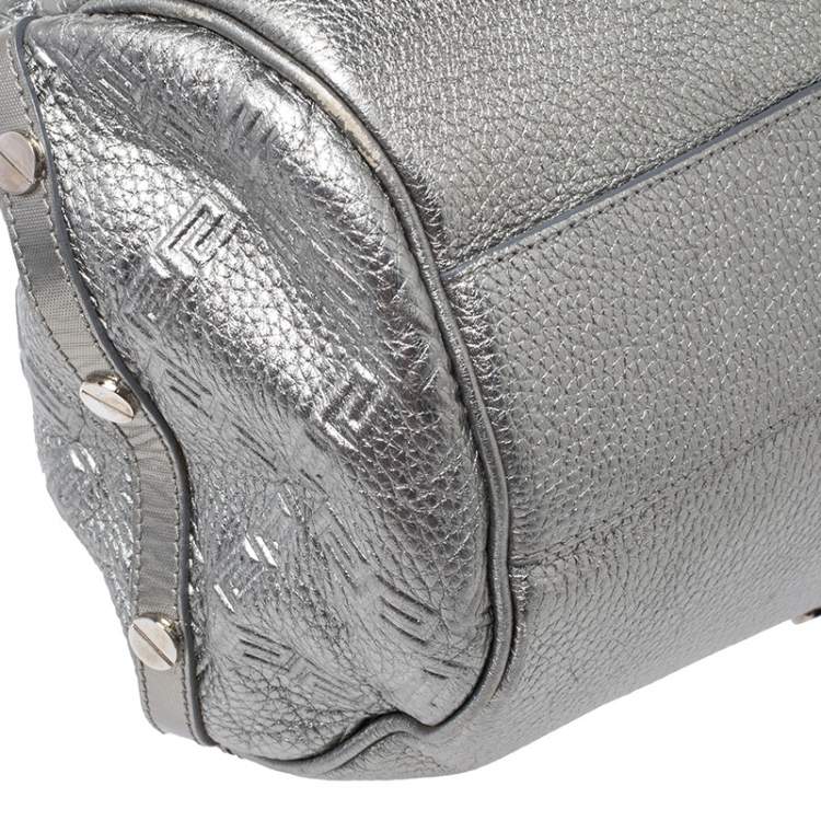 Pre Owned Versace Metallic Silver Leather Chain Link Satchel