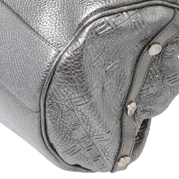 Pre Owned Versace Metallic Silver Leather Chain Link Satchel