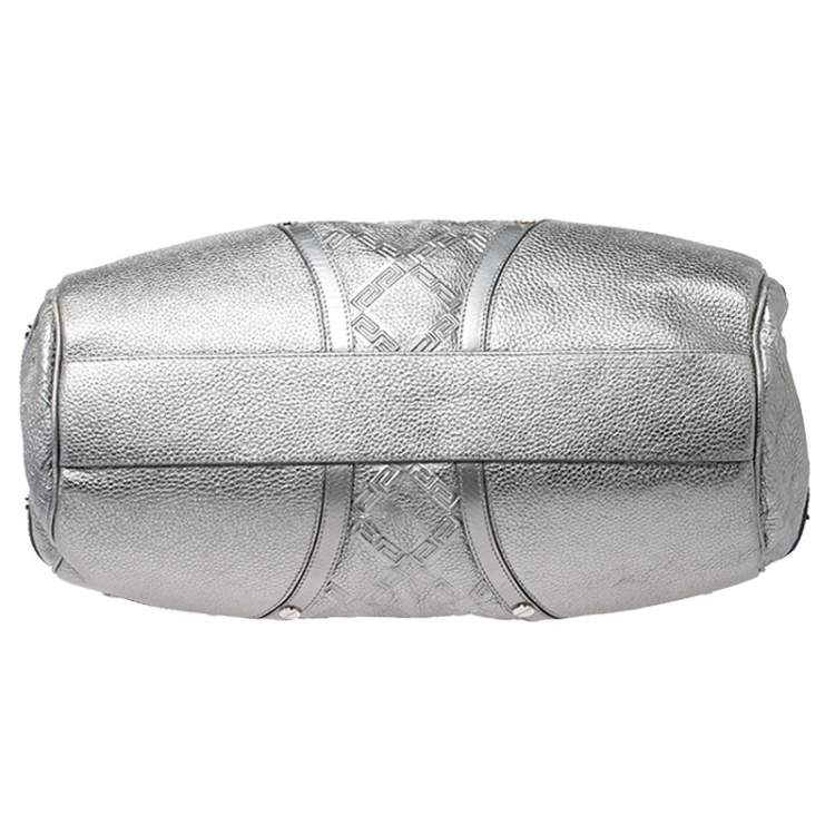 Pre Owned Versace Metallic Silver Leather Chain Link Satchel