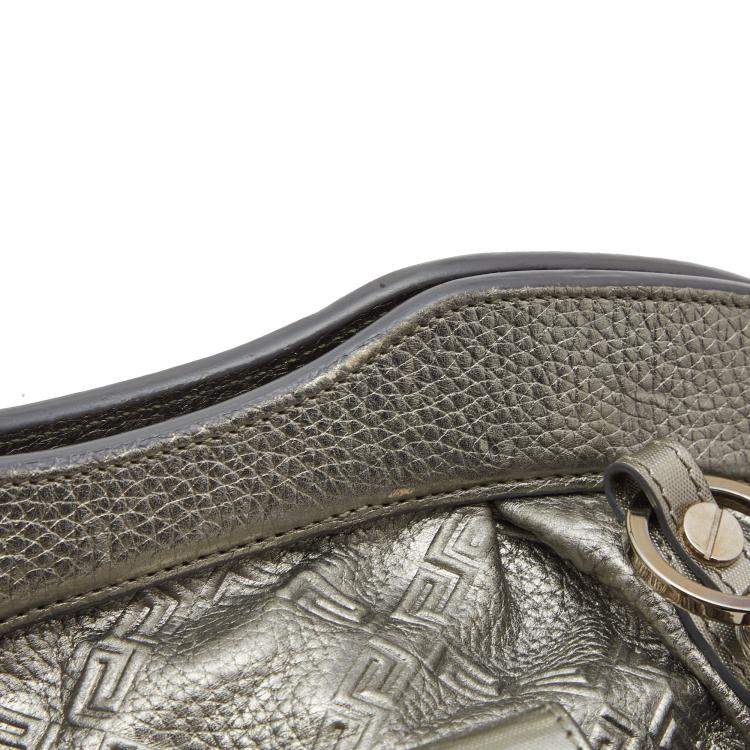 Pre Owned Versace Metallic Silver Leather Chain Link Satchel