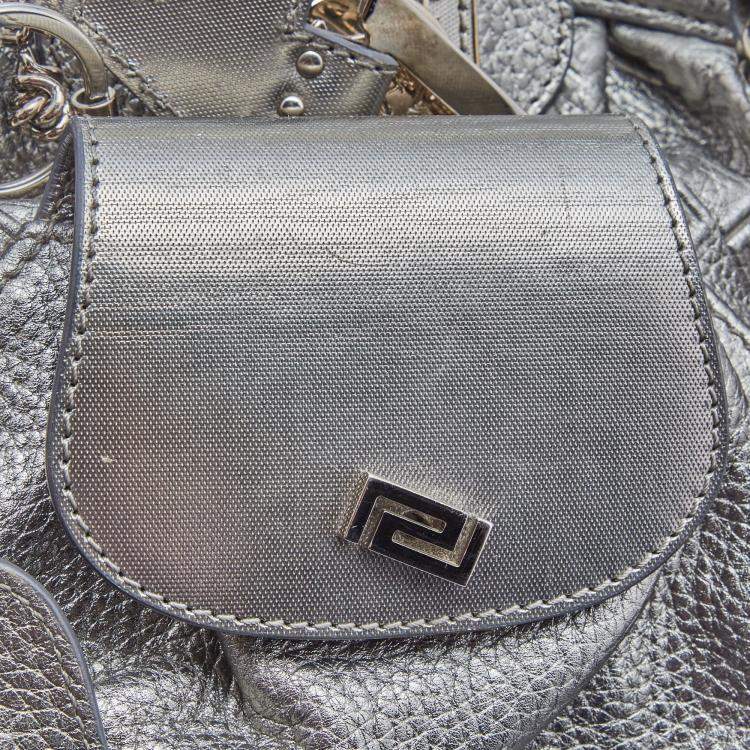 Pre Owned Versace Metallic Silver Leather Chain Link Satchel