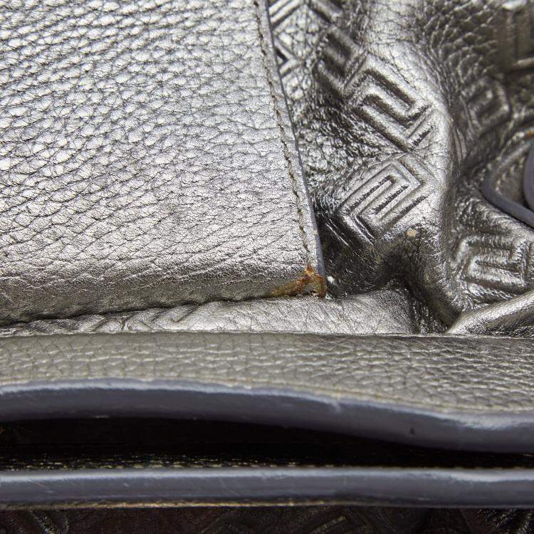 Pre Owned Versace Metallic Silver Leather Chain Link Satchel