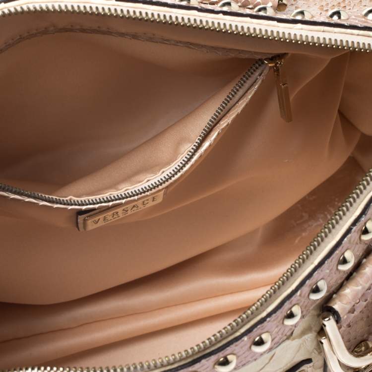 Pre Owned Versace Metallic Beige Python Snap Out Of It Satchel