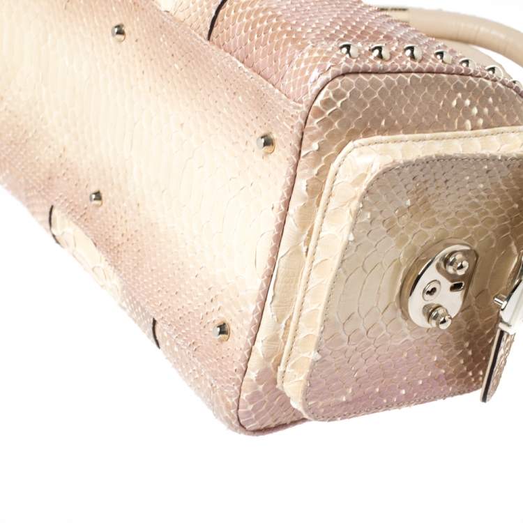 Pre Owned Versace Metallic Beige Python Snap Out Of It Satchel
