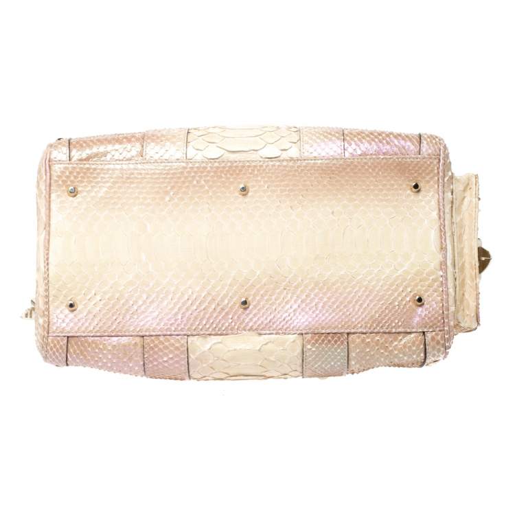 Pre Owned Versace Metallic Beige Python Snap Out Of It Satchel