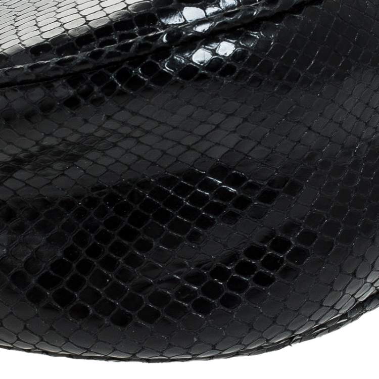 Pre Owned Versace Black Snakeskin Embossed Leather Metal Handle Hobo