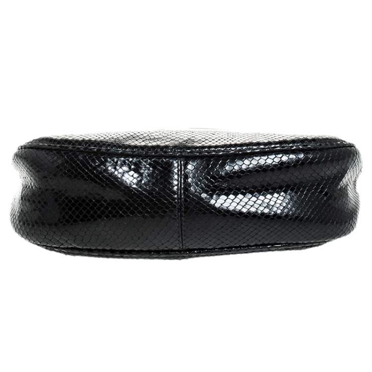 Pre Owned Versace Black Snakeskin Embossed Leather Metal Handle Hobo