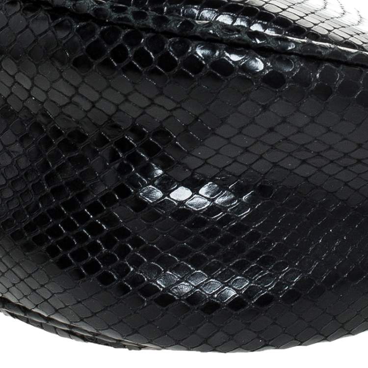 Pre Owned Versace Black Snakeskin Embossed Leather Metal Handle Hobo