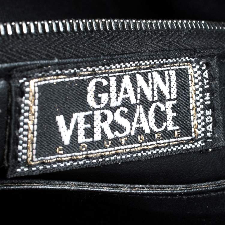 Pre Owned Versace Black Snakeskin Embossed Leather Metal Handle Hobo