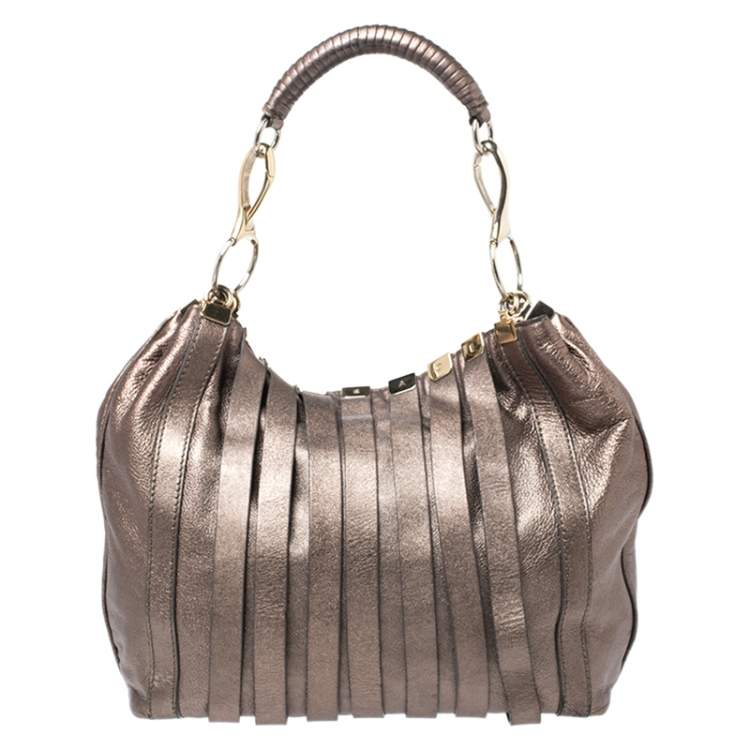 Pre Owned Versace Metallic Striped Leather Hobo