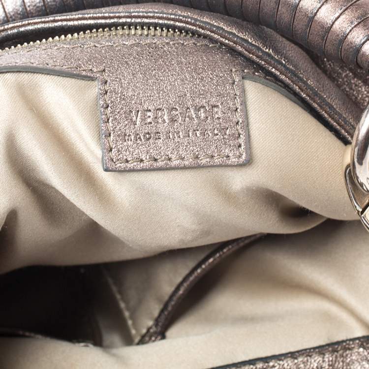 Pre Owned Versace Metallic Striped Leather Hobo