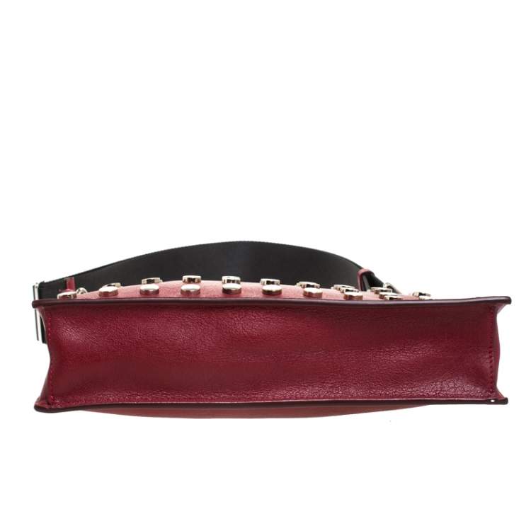 Pre Owned Versace Red Leather Studded Shoulder Bag