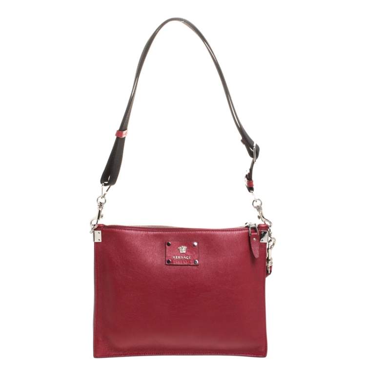 Pre Owned Versace Red Leather Studded Shoulder Bag
