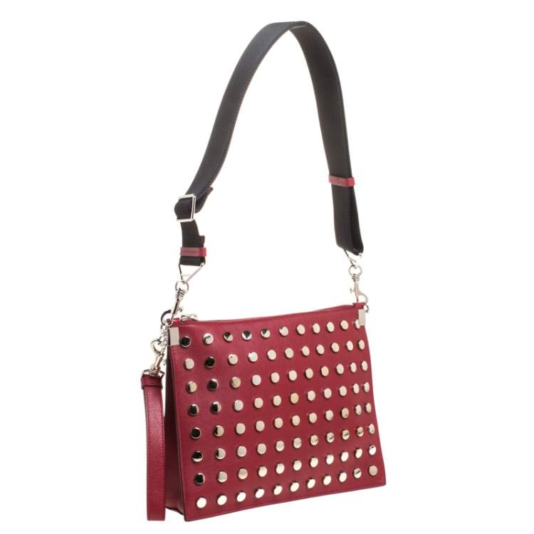 Pre Owned Versace Red Leather Studded Shoulder Bag