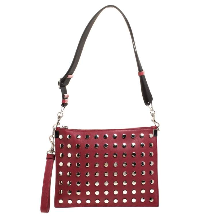 Pre Owned Versace Red Leather Studded Shoulder Bag