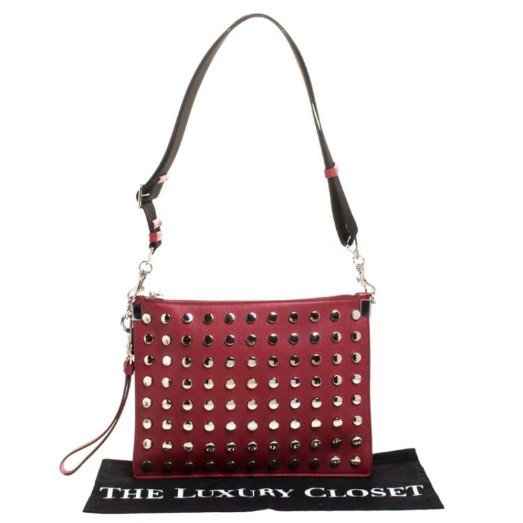 Pre Owned Versace Red Leather Studded Shoulder Bag