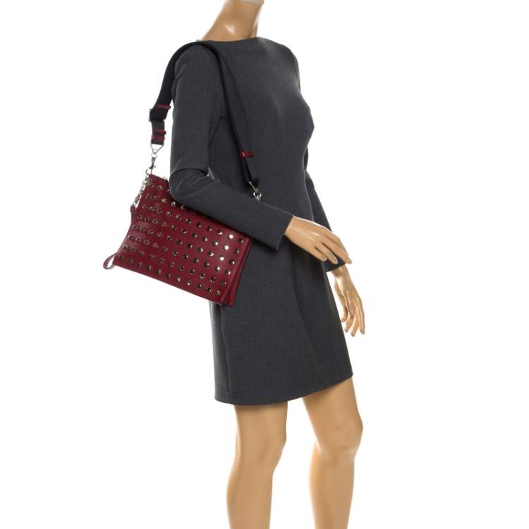 Pre Owned Versace Red Leather Studded Shoulder Bag