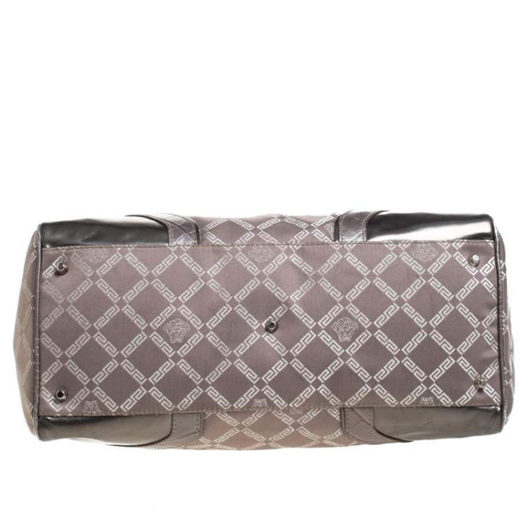 Pre Owned Versace Metallic Beige Signature Canvas and Leather Boston Bag