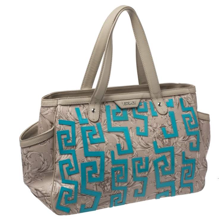 Pre Owned Versace Beige/Blue Borocco Heritage Print Diaper Bag