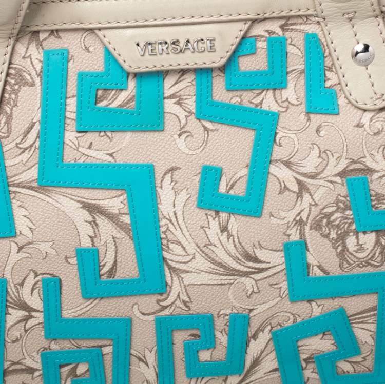 Pre Owned Versace Beige/Blue Borocco Heritage Print Diaper Bag