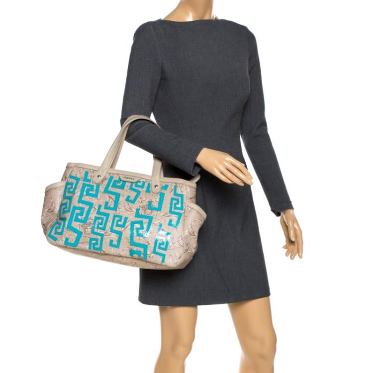 Versace Beige/Blue Borocco Heritage Print Diaper Bag Versace The Luxury Closet