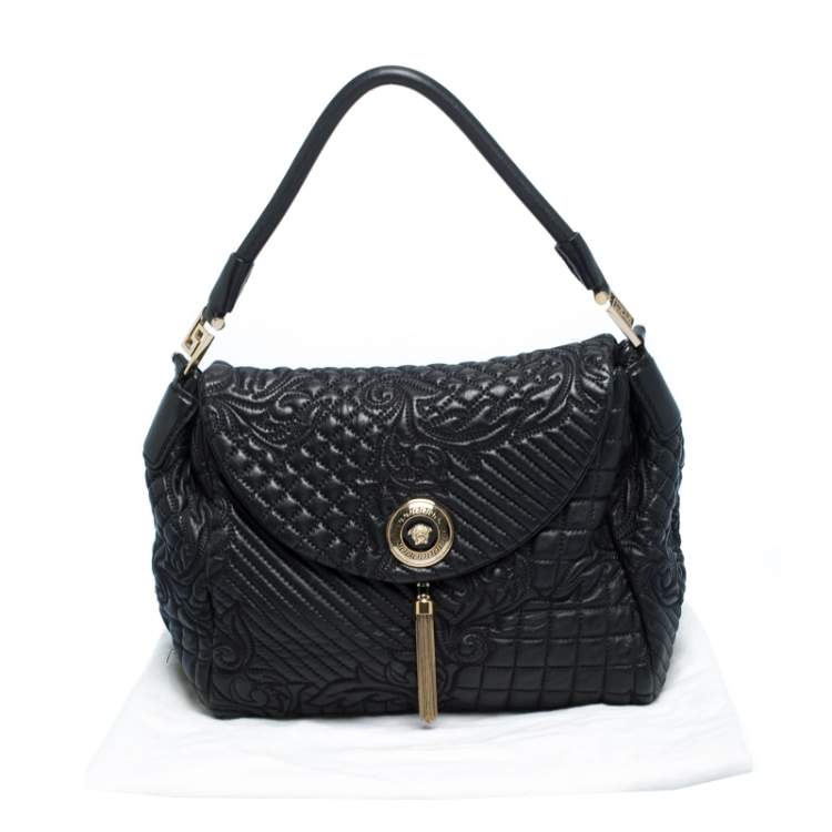 Pre Owned Versace Black Barocco Leather Altea Satchel