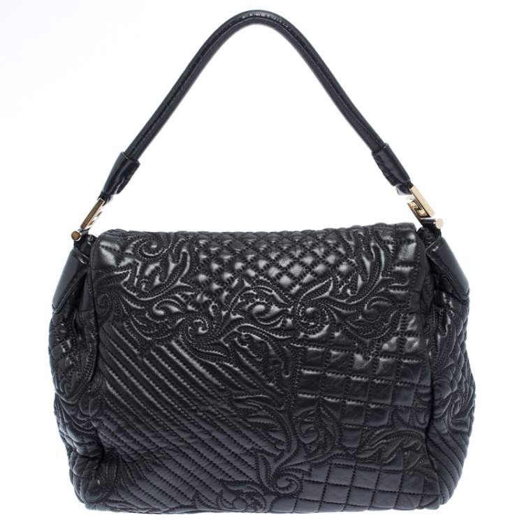 Pre Owned Versace Black Barocco Leather Altea Satchel