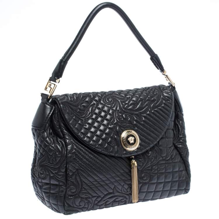 Pre Owned Versace Black Barocco Leather Altea Satchel