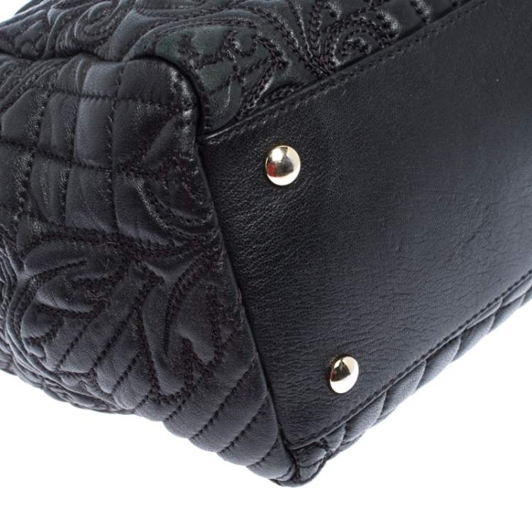 Pre Owned Versace Black Barocco Leather Altea Satchel