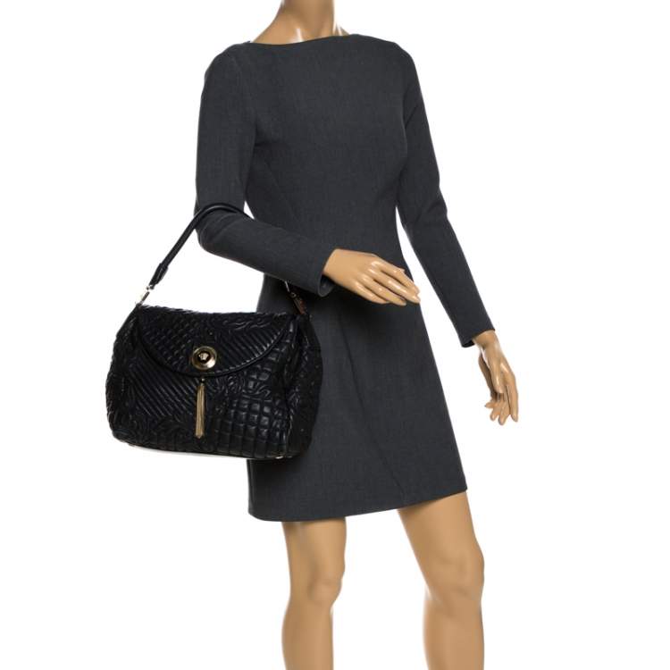 Pre Owned Versace Black Barocco Leather Altea Satchel