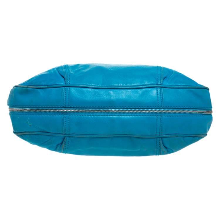 Pre Owned Versace Light Blue Leather Zip Around Hobo