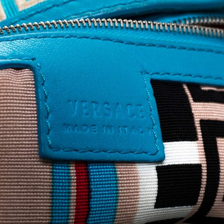 Pre Owned Versace Light Blue Leather Zip Around Hobo