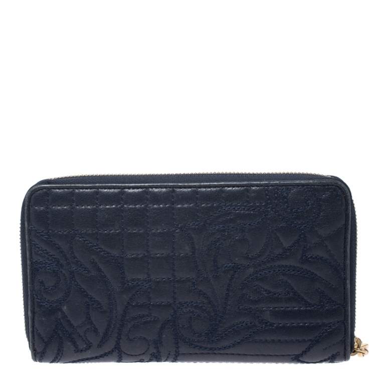 Pre Owned Versace Navy Blue Leather Vanitas Zip Around Wallet