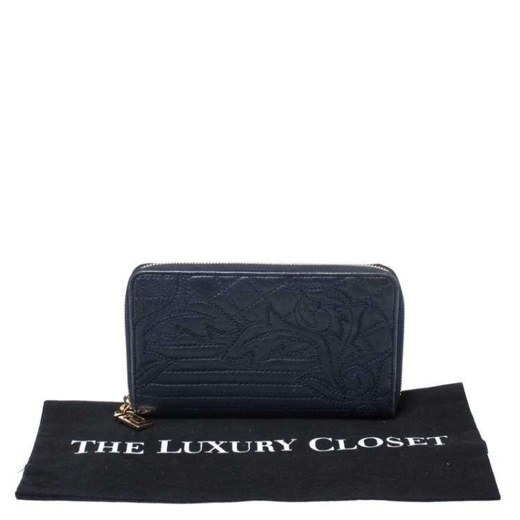Pre Owned Versace Navy Blue Leather Vanitas Zip Around Wallet
