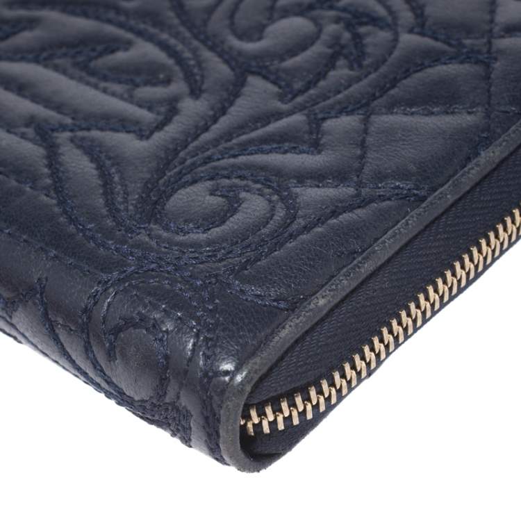 Pre Owned Versace Navy Blue Leather Vanitas Zip Around Wallet