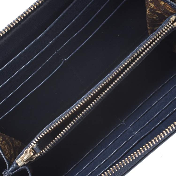 Pre Owned Versace Navy Blue Leather Vanitas Zip Around Wallet