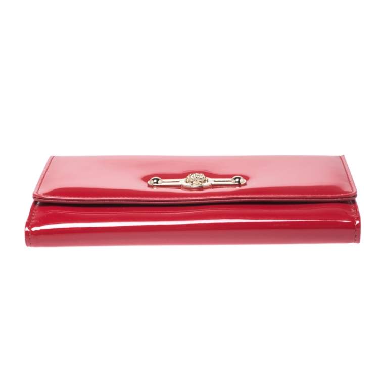Pre Owned Versace Red Patent Leather Icon Continental Wallet