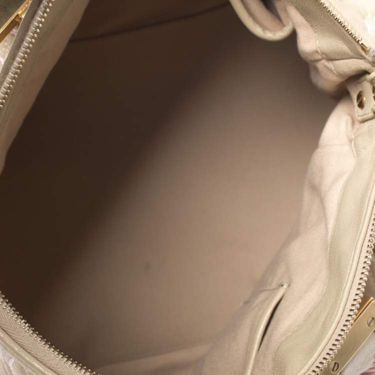 Pre Owned Versace Beige/Pink Quilted Leather Vanitas Satchel