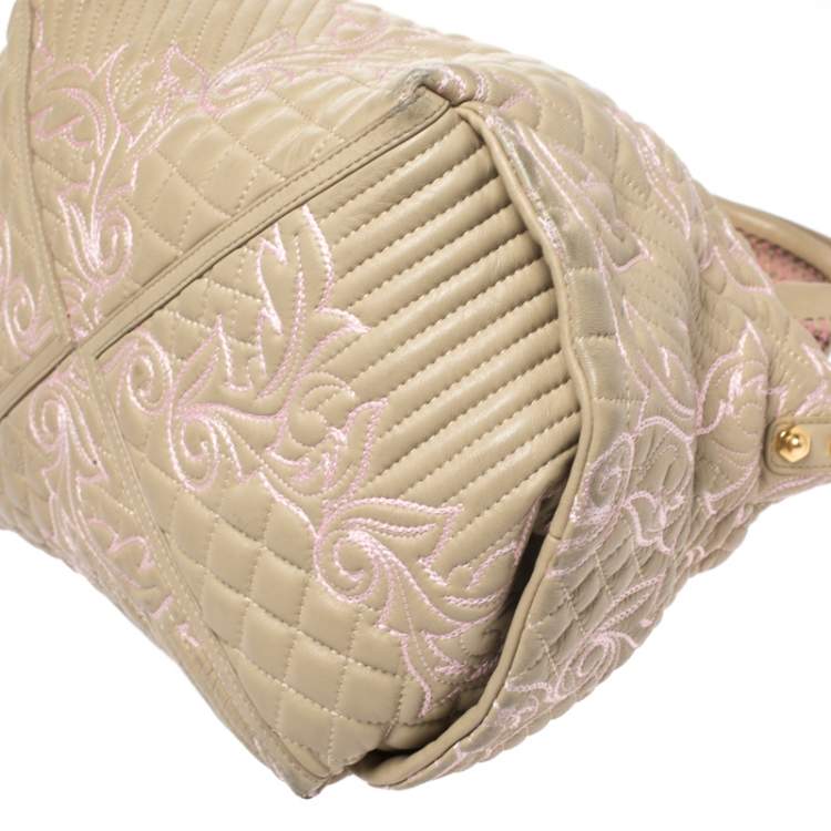Pre Owned Versace Beige/Pink Quilted Leather Vanitas Satchel
