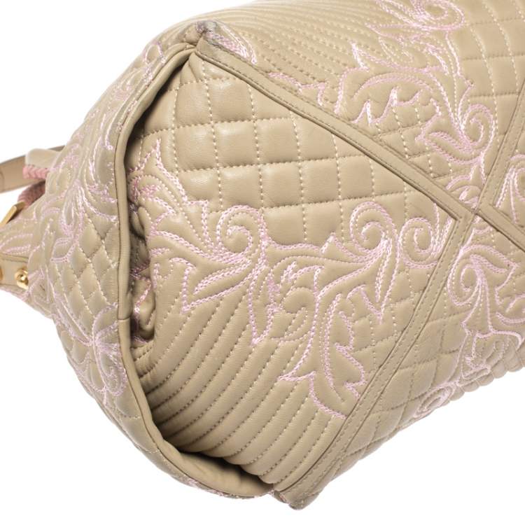 Pre Owned Versace Beige/Pink Quilted Leather Vanitas Satchel